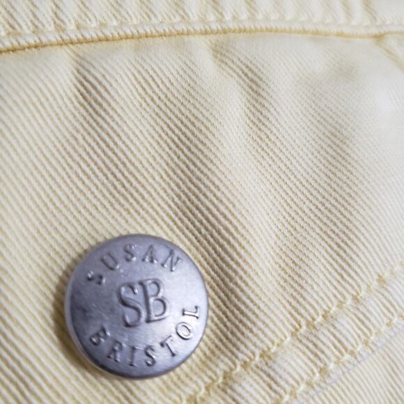 Susan Bristol Half Sleeve Snap Front Embroidered Yellow Denim Crop Jean Jacket - Picture 9 of 11